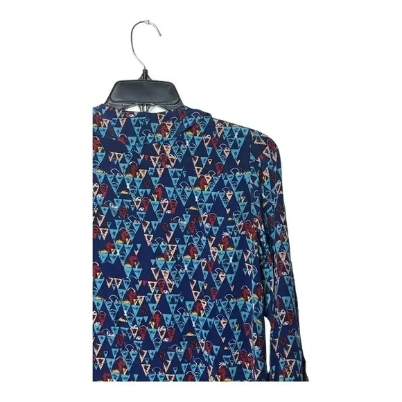 1616. UNITED BAMBOO X MADEWELL 100% SILK FLORAL MOTIF DAMASK BATIK BLUE TOP XSM - Picture 8 of 10